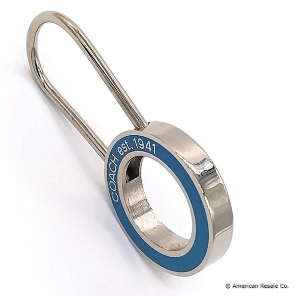 $68 COACH Vintage Sky Blue Enamel Pinch Lock Locket Keychain FOB Purse Charm - Picture 3 of 8